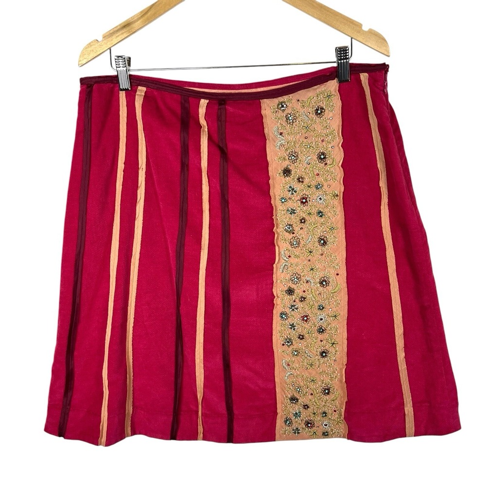NWT Anthropologie Fei Velvet Embroidered Beaded Silk Blend Skirt Women's Size 14